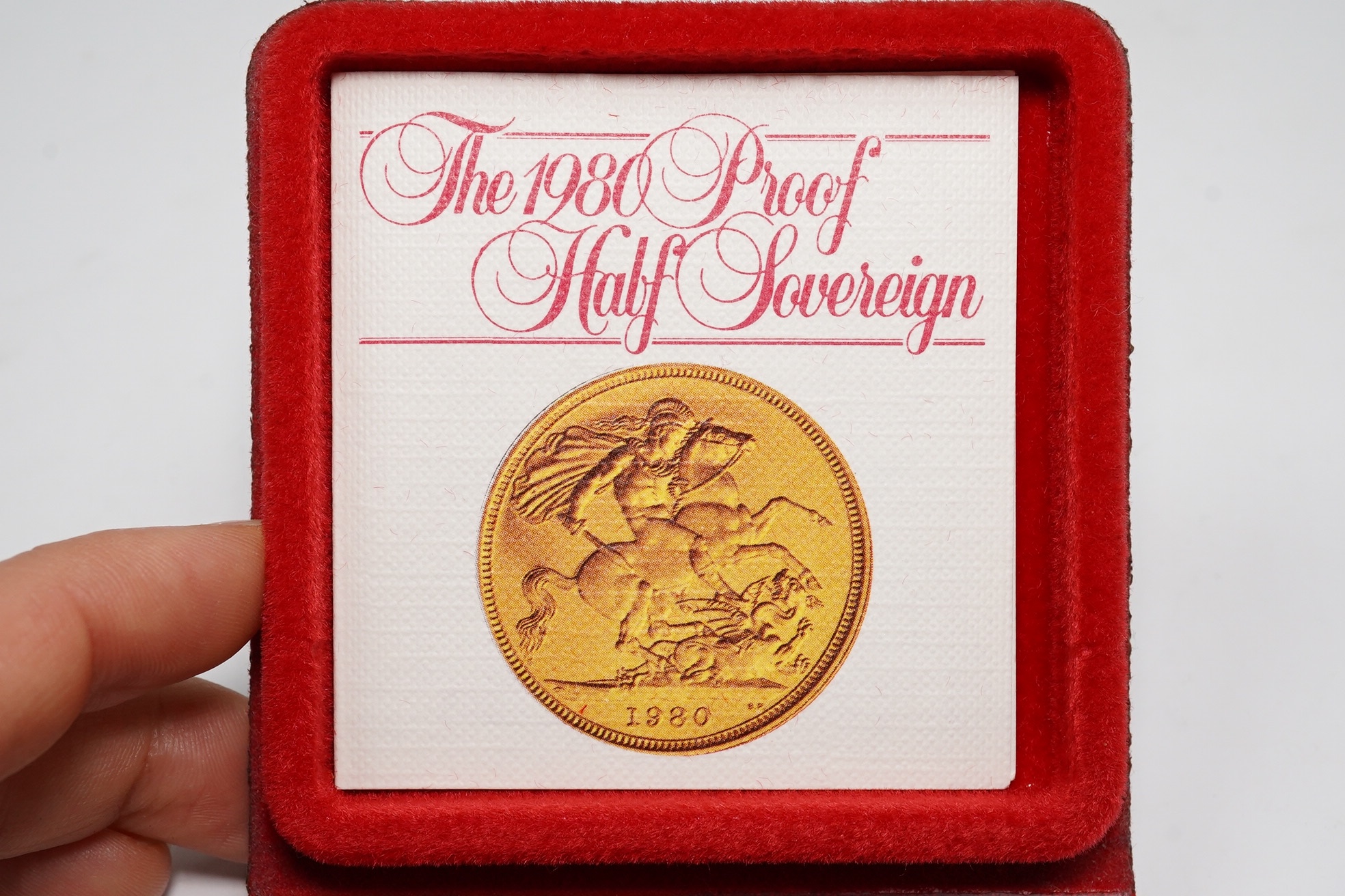 British gold coins, Royal Mint QEII UK 1980 proof half sovereign in case of issue with certificate